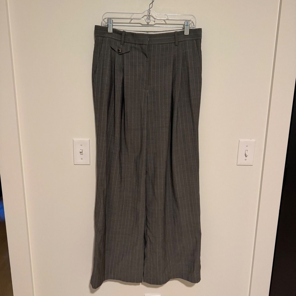 Hugo Boss Womens Grey Pinstripe Wide Leg Pleated Trousers Dress‎ Pants Size 8